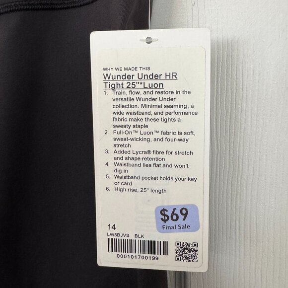 NWT Lululemon Wunder Under Luon High Rise Tights, 25'' Length, Black, Size 14 - Picture 9 of 16